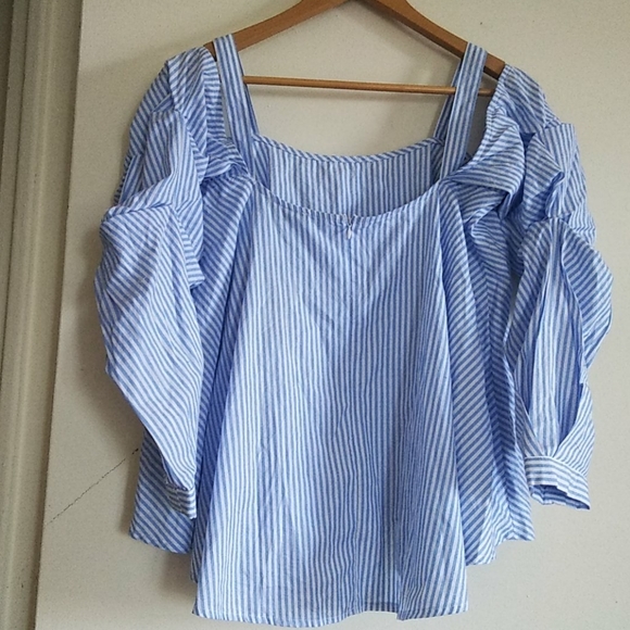 Timing Off the Shoulder Striped Blouse Sz L - Picture 3 of 8